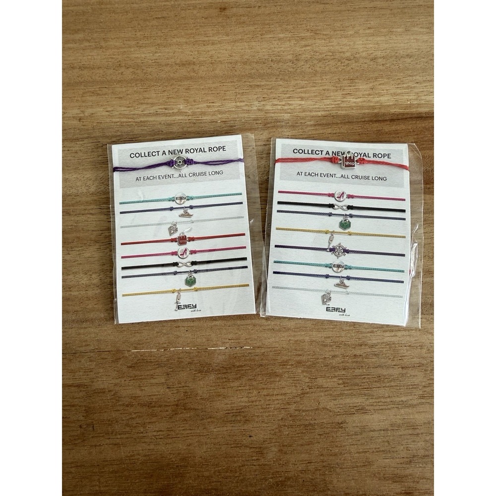 Lot of 2 Royal Caribbean Royal Rope EEFY Cruise Cord Bracelets New Wheel Bag